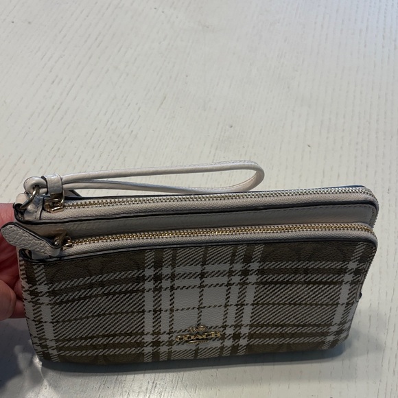 Coach Brown and White Plaid Wristlet - Picture 3 of 3
